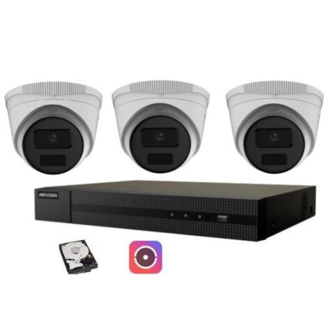 HIKVISION KIT VIDEOSORVEGLIANZA IP POE 4 CANALI 3 TELECAMERE DOME 4 MPX 500GB