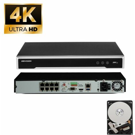 Hikvision NVR 8 canali 8 porte Poe 12MP 4K ultra hd + HDD 2Tb audio allarme - DS-7608NI-I2/8P F