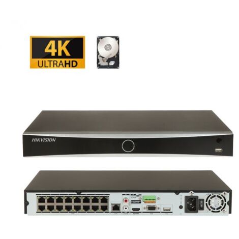 Hikvision NVR Registratore IP 16 Canali PoE 12Mp acusense + Hard disk 2Tb - DS-7616NXI-K2/16P F