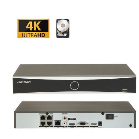 Hikvision NVR Registratore IP 4 Canali PoE 12Mp acusense + Hard disk 1Tb - DS-7604NXI-K1/4P F
