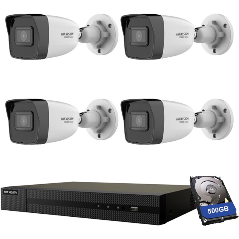 Hikvision - video surveillance kit 4X cameras 2MPX nvr 500GB hiwatch 4 channels 4 mpx