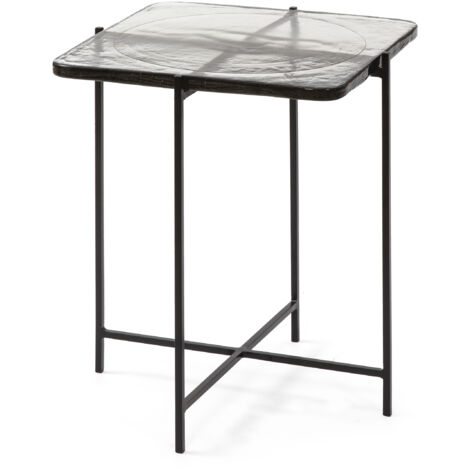 Hilfstabelle 46x36x51 rustikales Glas / Schwarz -Metall -Möbel / Hilfstische für alle Stile, um dem Haus eine Note zu verleihen