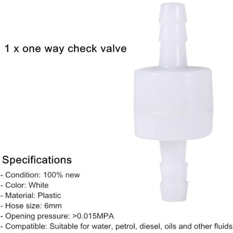 Hilitand Clapet Anti-Retour en Plastique de 6mm Une Voie Clapet Anti-Retour de Retour pour l'eau, Le Carburant, Le Liquide, l'Air (6mm)