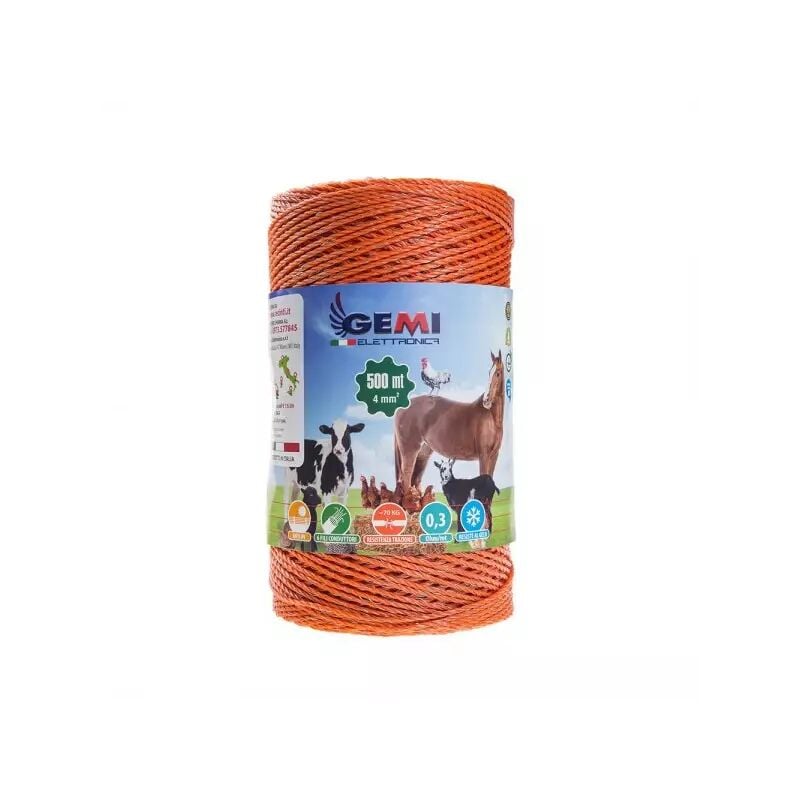 Fil De Cloture Electrique 500 Mt - 4 Mm² Gemi Elettronica Moutons, Porcs, Bovins, Poulets Et Petits Animaux