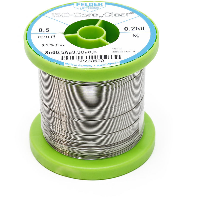 

Hilo de soldadura Felder ISO-Core Estaño 'Clear' 0.5mm 0.25kg SAC305 Sn96.5Ag3Cu0.5