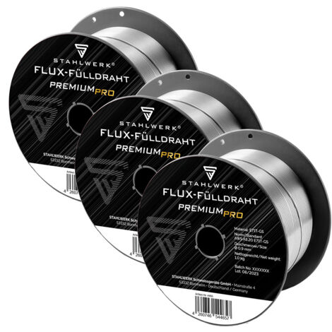 3 x Hilo FLUX STAHLWERK MIG/MAG Ø 0,8 mm, hilo de soldadura FLUX E71T-1C, bobina de 1kg D100 con mandril de 16mm, uso universal