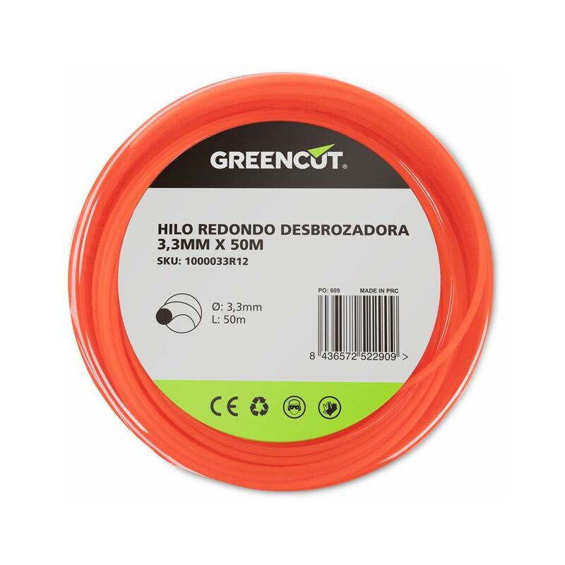 Greencut - Fil rond pour débroussailleuse 3,3MM x 50M