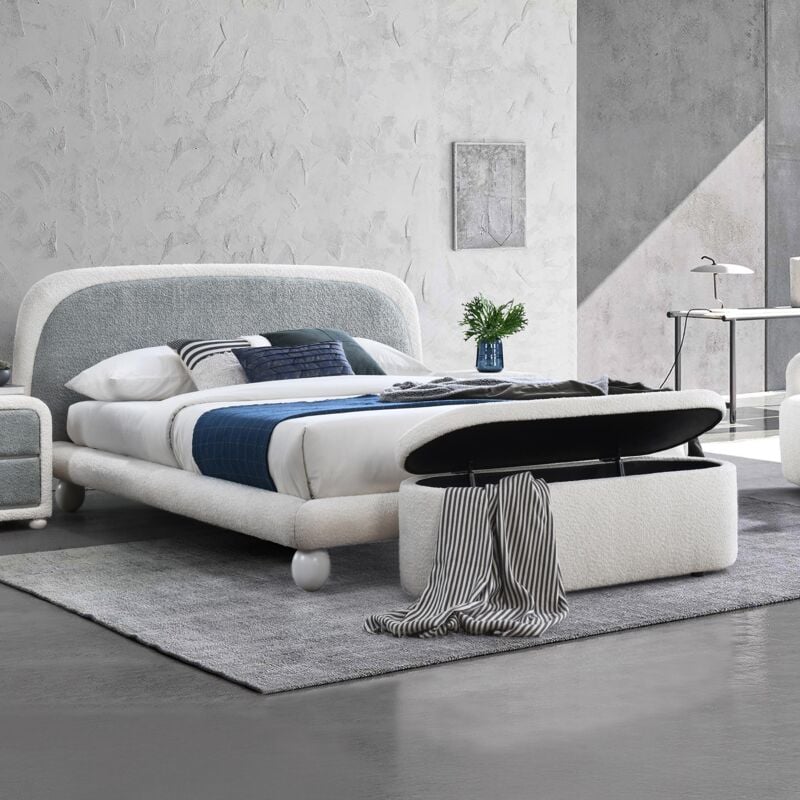 HILTON - Lit double effet peau de mouton blanc et gris 160x200 cm