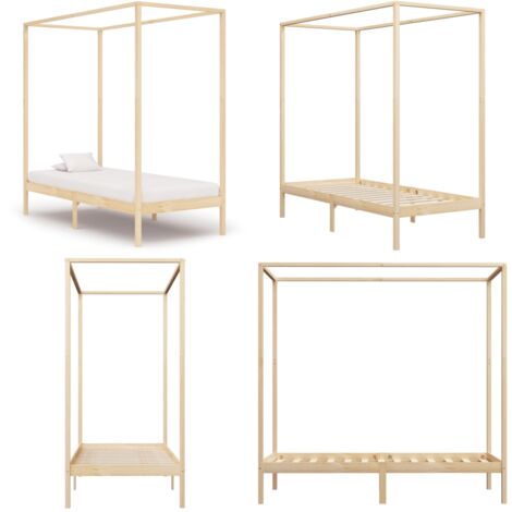 Himmelbett-Gestell Massivholz Kiefer 100 x 200 cm - Massivholzbette - Kiefernbettgestell - Himmelbett - Doppelbett Gestell - Bettrahmen 100x200 - Home & Living