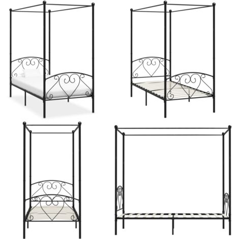 Himmelbett-Gestell Schwarz Metall 100 x 200 cm - Himmelbett Gestell - Doppelbett Rahmen - Metall Bettgestell - Schwarzes Bettgestell - Bettrahmen 100x200 - Home & Living
