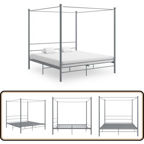 Himmelbett Grau Metall 180x200 cm - Himmelbett - Bettrahmen - Metallbett - Doppelbett - Grau