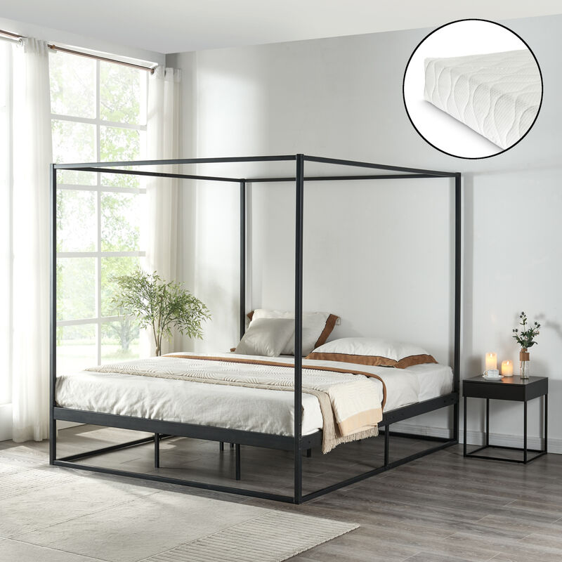 [en.casa] - Himmelbett Kristianstad Mit Matratze 160x200 Cm Schwarz