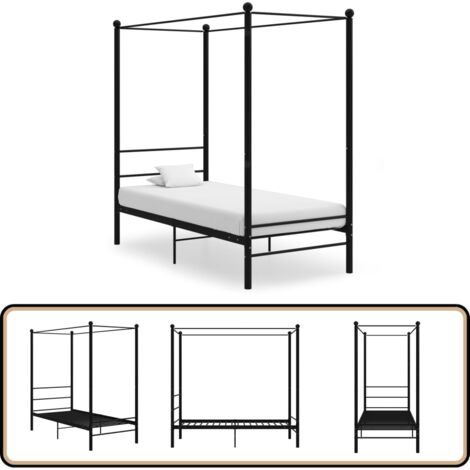 Himmelbett Schwarz Metall 100x200 cm - Himmelbett - Bettrahmen - Metallbett - Doppelbett - Schwarz
