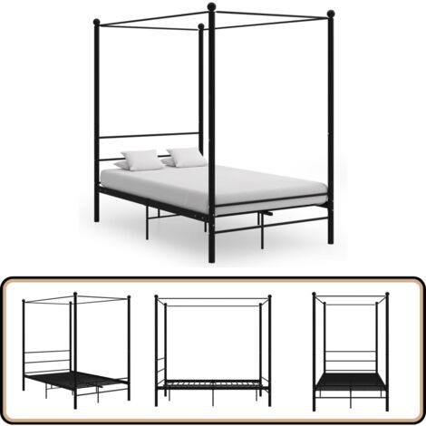 Himmelbett Schwarz Metall 140x200 cm - Himmelbett - Bettrahmen - Metallbett - Doppelbett - Schwarz
