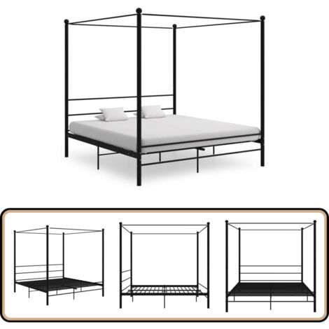 Himmelbett Schwarz Metall 180x200 cm - Himmelbett - Bettrahmen - Metallbett - Doppelbett - Boxspringbetten