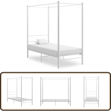 Himmelbett Weiß Metall 100x200 cm - Himmelbett - Bettrahmen - Metallbett - Weißes Bett - Doppelbett