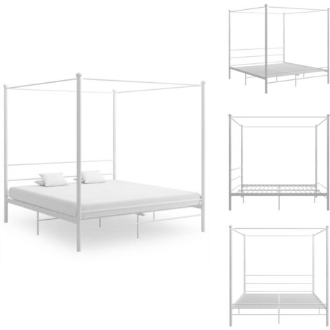Himmelbett Weiß Metall 180x200 cm - Himmelbett - Bettrahmen - Metallbett - Doppelbett - Weißes Bett
