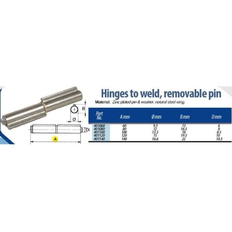 Hinge - IBFM - 80 mm - Removable weldable drop profile steel - Set of 2