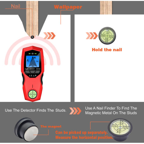 Hintergrundbeleuchteter LCD-Bildschirm, digitaler Wanddetektor, Metallsensor, Holzständerdetektor, Netzkabelscanner, drei umschaltbare Scanmodi mit Nagelpositionierungsfunktion.