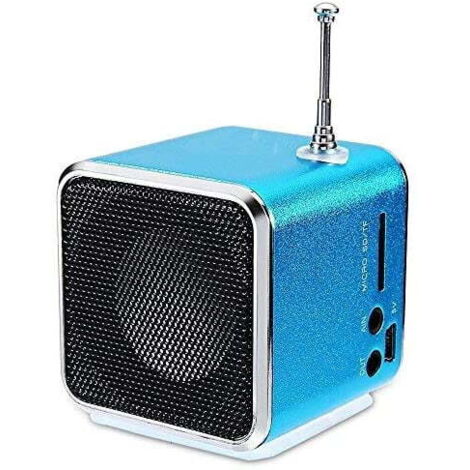 Hipipooo Mini Radio FM Portable Récepteur Haut-Parleur Support Disque U et Carte Micro SD/TF pour Jouer Haut-Parleur Portable (Bleu)