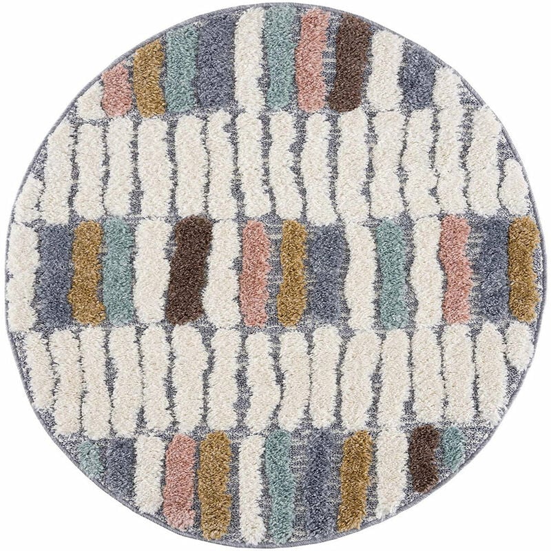 Böhmen - hippie 03 - Tapis rond à poils longs et relief Multicolore (120x120cm)