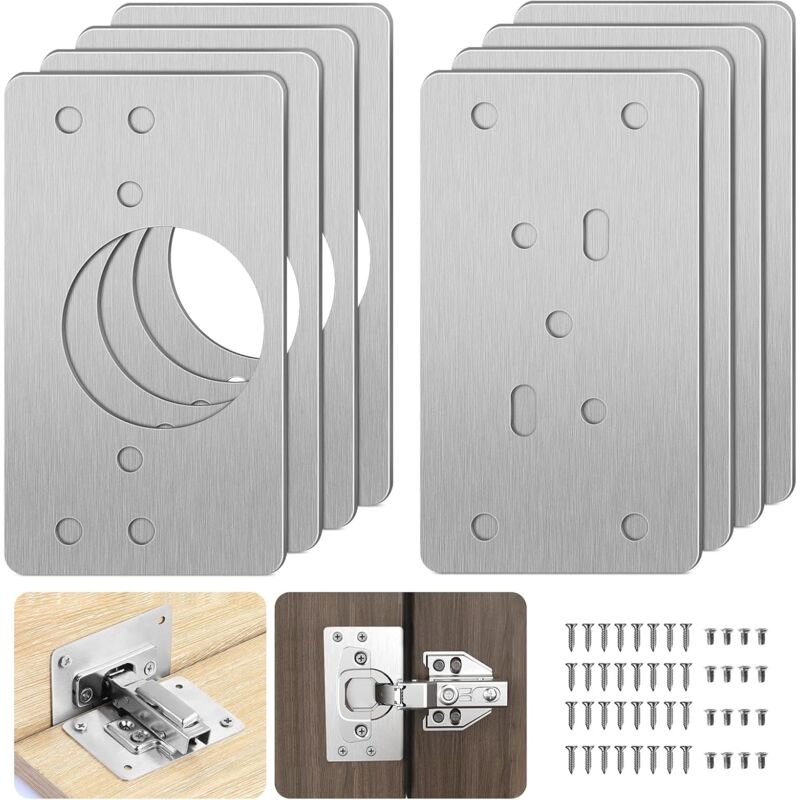 Hippodance D'armoire avec Trou, 8 Pièces Supports de Réparation Plaques Installation Facile avec 48 Vis, Kit De Réparation De Charnière pour Bois,