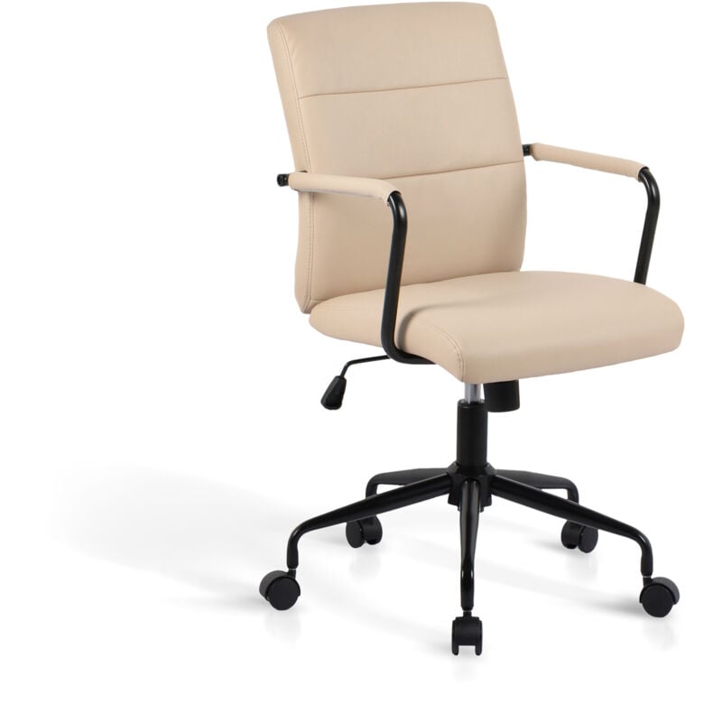 Chaise de bureau à roulettes modèle Oli, en simili-cuir beige - Hispanohogar