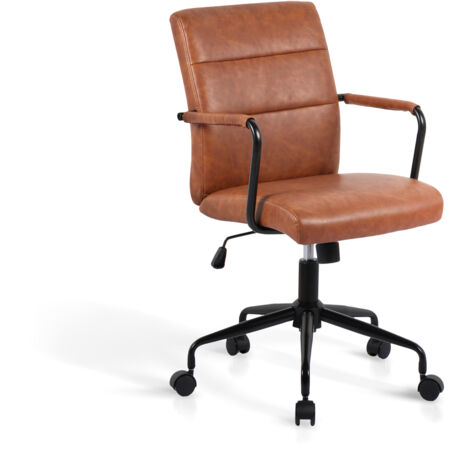 HISPANOHOGAR, silla de oficina con ruedas y altura regulable, modelo Oli, en polipiel marrón