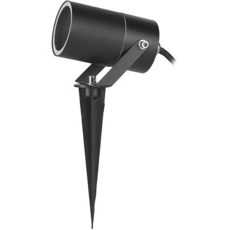 Hit Proyector de Jardín GU10. Foco Proyector Exterior con Protección IP65. Incluye Accesorio Estaca o Pincho para Instalar sobre Terreno o Césped. Color Negro.
