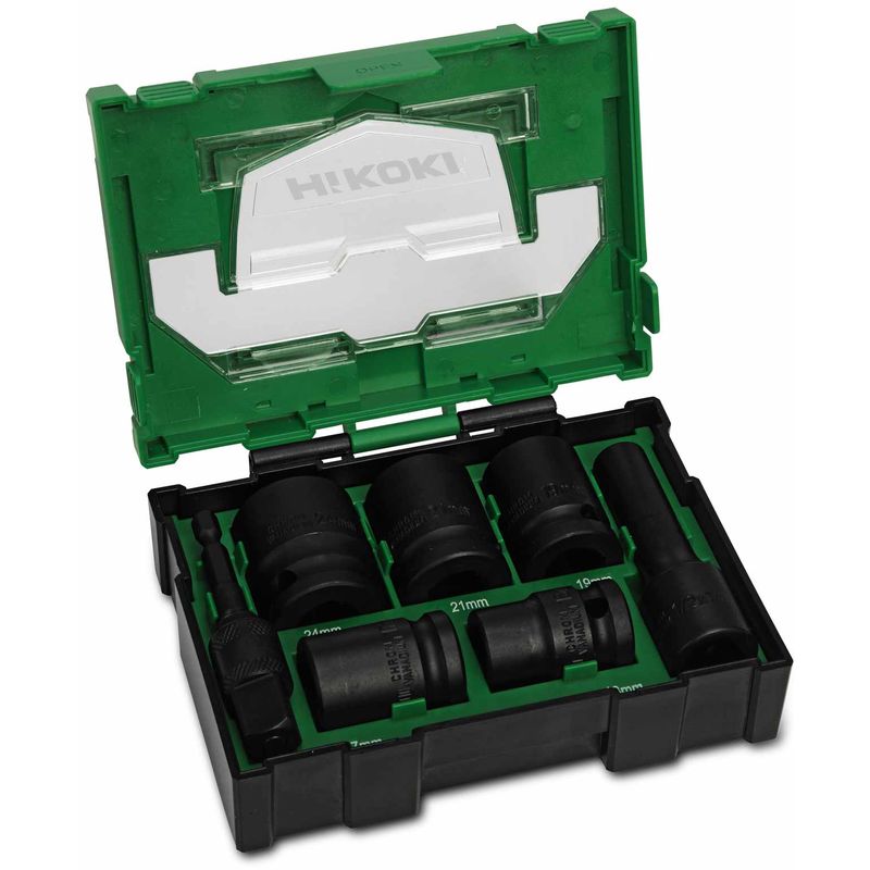 HiKOKI Kraftstecknuss Box 7-teilig (Box II) - Stapelbares Boxensystem