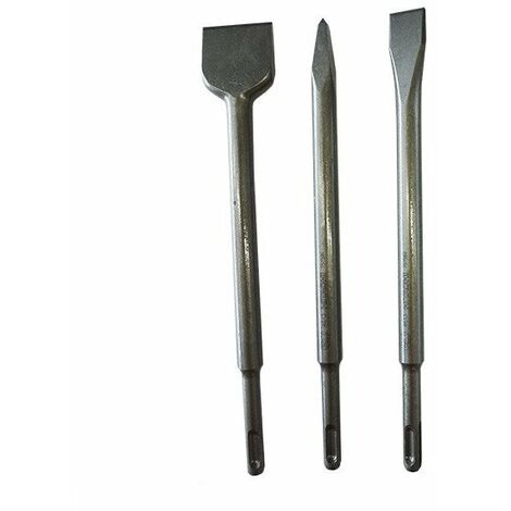 Hitachi – Set de 3 burins SDS+ 250mm – Pic, burin plat, burin bêche – Pour démolition et perçage béton armé