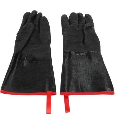 Hitzebeständige Grillhandschuhe bis 500 °C, wasserdicht und säurebeständig für Gartenarbeiten, schwarz, 35,5 cm (14 Zoll)