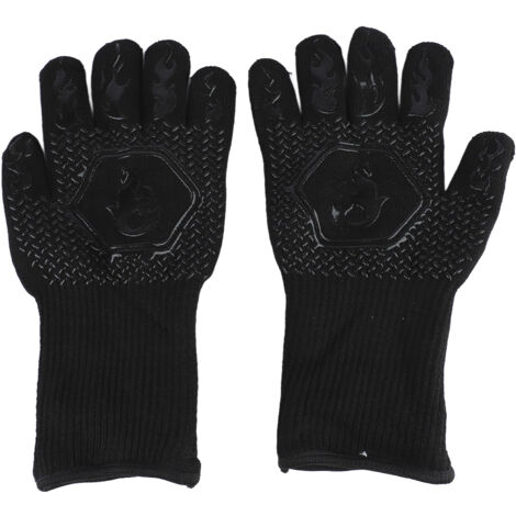 Hitzebeständige Grillhandschuhe - Lange, rutschfeste Koch- und Ofenhandschuhe - Schwarz - Einheitsgröße (26-35 cm)