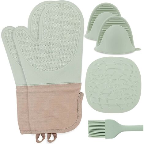 Hitzebeständige Handschuhe, hitzebeständige Silikon-Ofenhandschuhe – 6 Stück (Mintgrün)