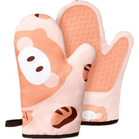 Hitzebeständige Handschuhe, Küchenhandschuhe mit rutschfestem Silikon-Design (Dark Pink Pig)