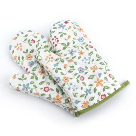Hitzebeständige Ofenhandschuhe, Küchenhandschuhe, Ofenhandschuhe zum Hitzeschutz - Ein Paar - 28 x 18 cm (Grüne Blume)