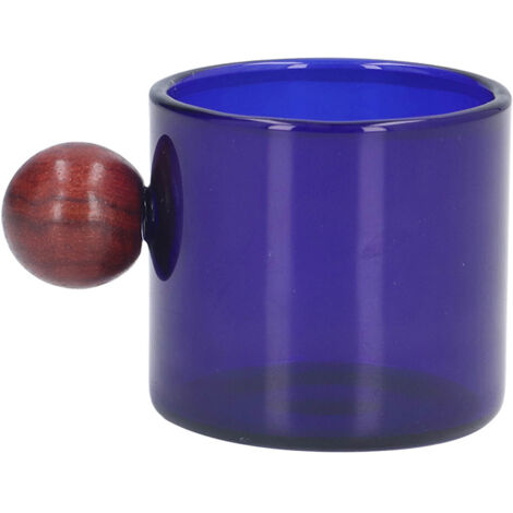 Hitzebeständiger Glaskaffeebecher im Vintage-Stil mit Holzverschluss, ideal für Kaffee, Bier und Tee, blaue Farbe.