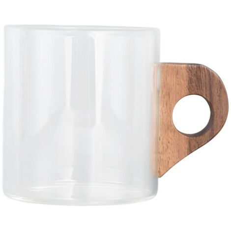 Hitzebeständiger Glaskaffeebecher mit Holzgriff, ideal für Zuhause, unterwegs, Küche und Restaurant – 280 ml