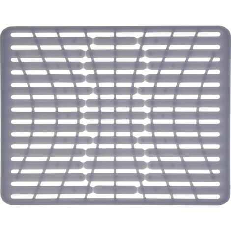 Hitzebeständiger, lebensmittelechter Silikonschutz für Spüle mit 3 reservierten Löchern, 28,5 x 32 cm, waschbar in der Spülmaschine, grau