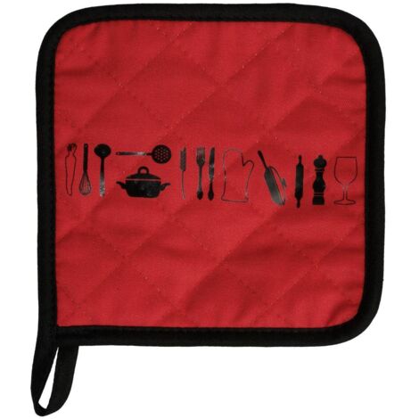 Hitzebeständiger Topfuntersetzer, 18 x 18 cm, Baumwolle, schwarz-rot