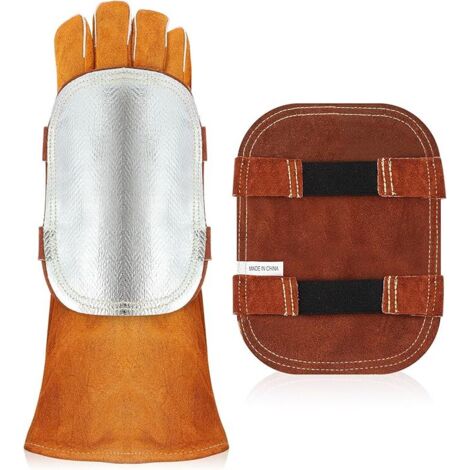 Hitzeschutz für die Hand, Schweißerhandschutz, aluminisierte, reflektierende Lederhandschuhe mit Rückenschutz für industrielle Schneidarbeiten
