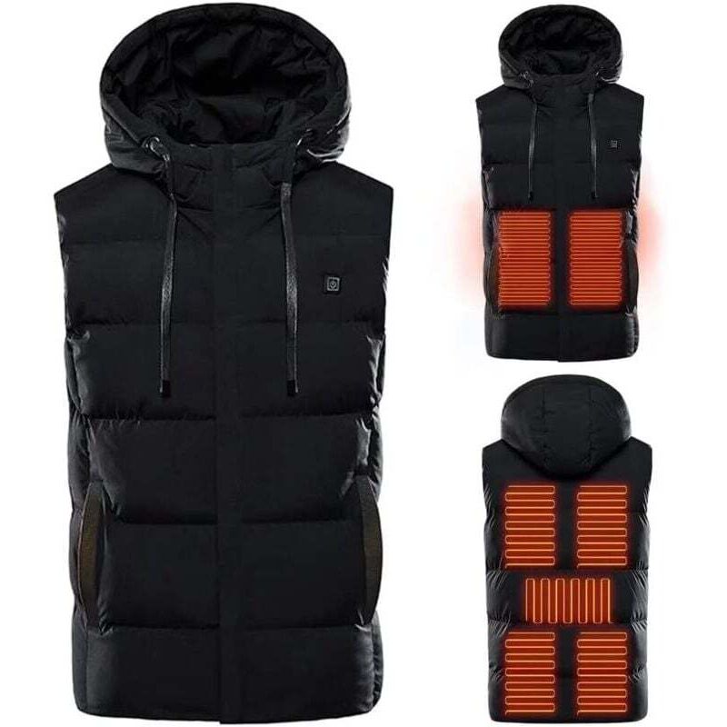 Hiver Gilet Chauffant Vêtement Veste Chauffant Chaud Chauffé Thermique Electrique Encapuchonné d'Hiver,Lavable Charge USB,3 Températures 7 Zones