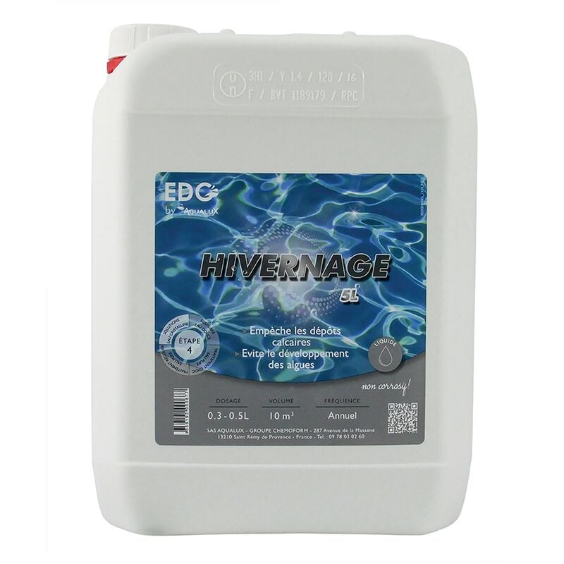 Hivernage Piscine - Anti Algues - Anti dépôts - Protection Des Équipements et des Revêtements - Bidon 5 Litres EDG white