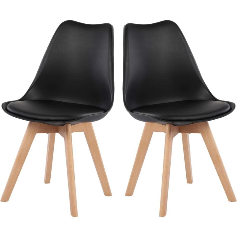 Lot de 2 chaises scandinaves, pied en bois de hêtre et assise rembourrée, style nordique - noir - H.j Wedoo