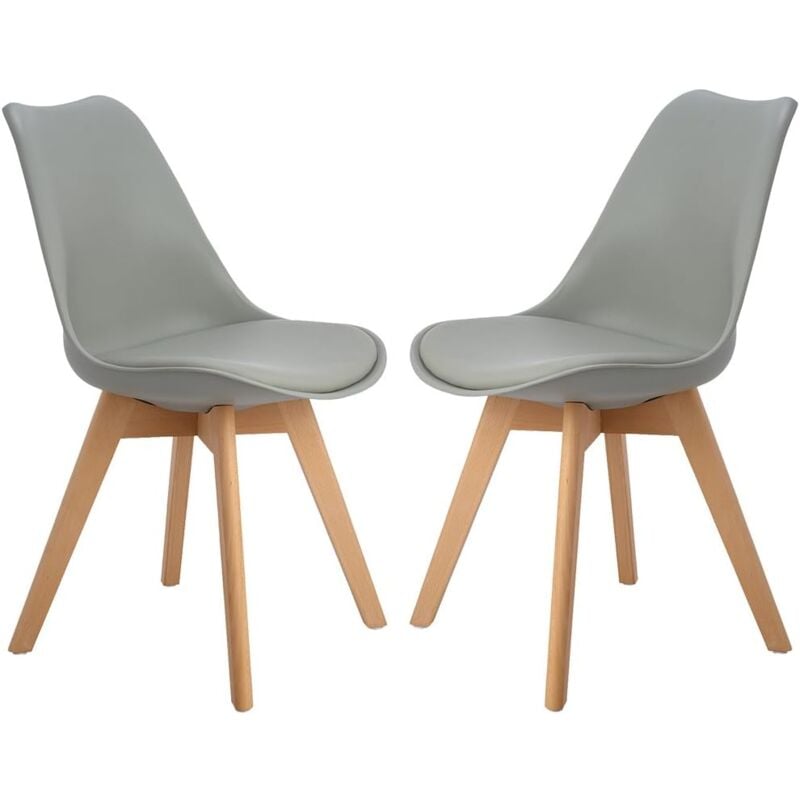 Lot de 2 chaises scandinaves, pied en bois de hêtre et assise rembourrée, style nordique - gris - H.j Wedoo