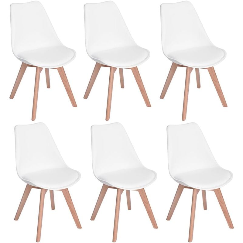 H.j Wedoo - Lot de 6 chaises de Salle à Manger scandinaves, Chaises Rétro Bois de hêtre Massif(Blanc)