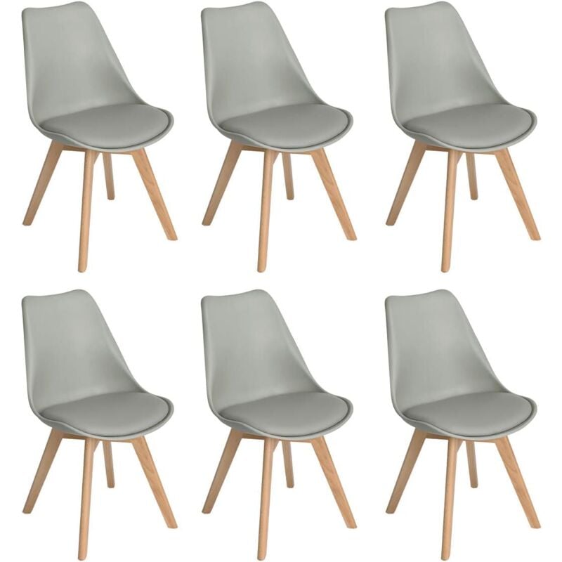 H.j Wedoo - Lot de 6 chaises de Salle à Manger scandinaves, Chaises Rétro Bois de hêtre Massif- Gris