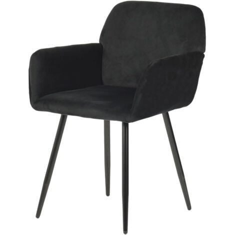 H.J WeDoo 1x Chaises de Salle à Manger Scandinaves Rembourrées avec Accoudoirs Velours Chaises de Cuisine Pieds en Métal Ergonomique Chaise pour Salon Bureau, Noir