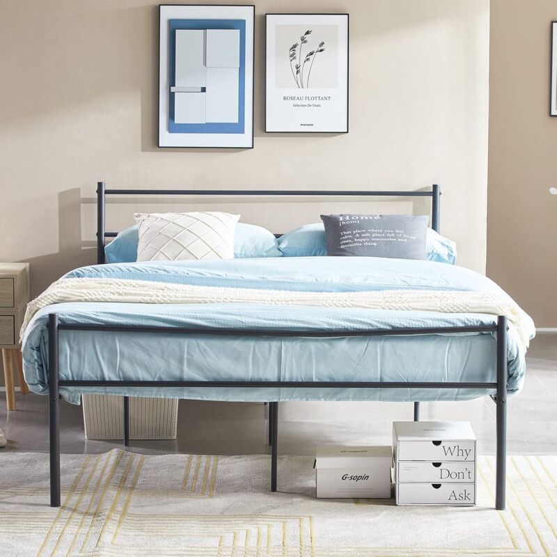 H.j Wedoo - Cadre de lit Double 140 x 190 cm Sommier Support à Lattes en métal Rangement sous Le lit Noir