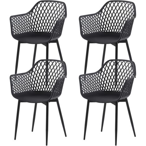 H.J WeDoo Chaise de Jardin Lot de 4, Chaise de Jardin Exterieur, Coque en PP, Structure en métal, accoudoirs, Patins réglables en Hauteur, Charge maximale 120 kg, Noir